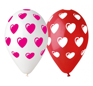 balony premium "Serduszka", czerwone i białe, 12" / 5 szt. GS110/P198