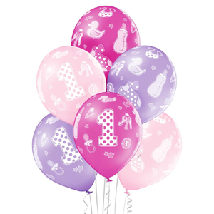 balony 30cm "1" urodziny dziewczynki 6szt.  |   BN06-191 