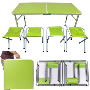 zestaw stolik stół turystyczny składany kempingowy duży 4 krzesła walizka zielony