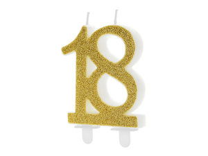 Świeczka urodzinowa liczba 18, złoty, 7.5cm  SCU5-18-019