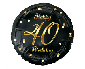 Balon foliowy B&C Happy 40 Birthday, czarny, nadruk złoty, 18"    FG-O40Z