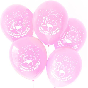 balony urodzinowe różowe 1 ROCZEK 5szt. | 0202-104