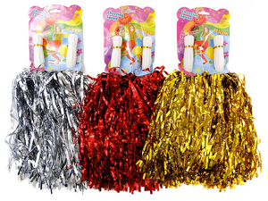 pompony cheerleaderki 10kpl x 2szt.  plastikowe rączki błyszczące paski, mix kolorów 17x14cm 