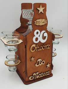 stojak butelka + karafka + kieliszki  80 - urodziny   