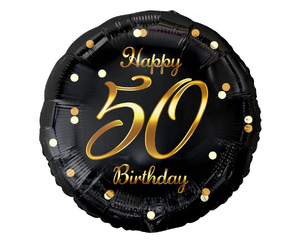 balon foliowy B&C Happy 50 Birthday czarny nadruk złoty 18" | FG-O50Z 