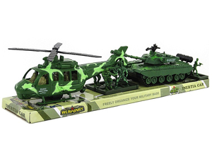 zestaw pojazdów wojskowych, helikopter, czołg, żołnierzyki 45,5x10x10cm