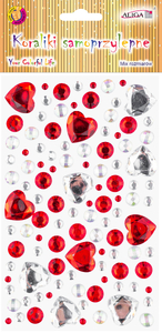 dżety  kryształki samoprzylepne, srebrne i czerwone, mix rozmiarów JET-3577