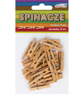 spinacze klamerki 25szt. NATURALNE  30mm     SPIN-0523