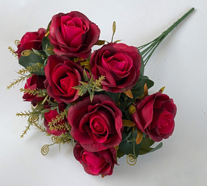 bukiet RÓŻA wys. 40 cm łodyg (9 kwiatów 8 cm) CZERWONA | KGH-104C