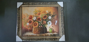 obraz w złotej ramie 40x50cm kwiaty