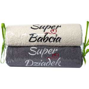 komplet 2 ręczników z haftem "Super Babcia Super Dziadek "