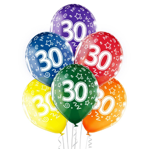 balony 30 cm  "30" urodziny  6 szt.  | BN06-203