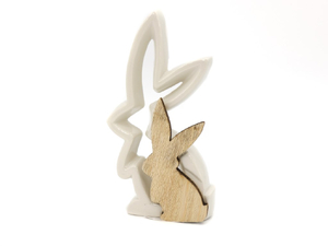 dekoracja ceramiczna królik z drewnem  5,5 x 4 x 16cm 