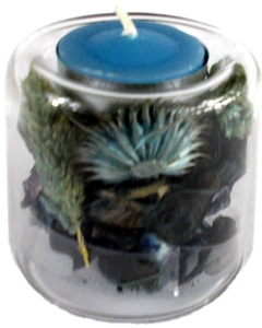 świecznik szklany 6x6cm z suszem i świeczką w pud. | DE-404TH