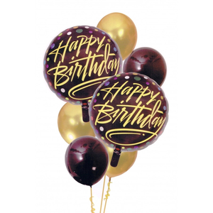 zestaw balonów Happy Birthday 7 szt 30-46 cm CZARNO-ZŁOTE BCF-143