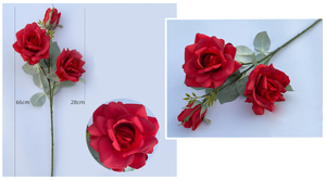 kwiat RÓŻA łodyga 66cm 3 kwiaty 12-6 cm czerwona 10szt. | KDI-106C