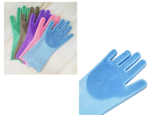 rękawice gumowe, silikonowa z ząbkami do mycia 19 cm - 2 szt niebieskie ZHO-114-K