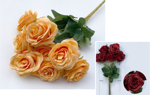 bukiet sztuczny róże 9 kwiatów (wys. 45 cm, kwiat 8 cm) HERBACIANY KIA-116A