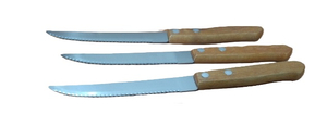 noże ząbkowane z drewnianą rączką 3szt 