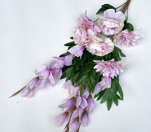 bukiet mieszany jasno FIOLETOWY mieczyk, piwonia, dalia 70 cm, kwiaty 10-12 cm  KRU-123A