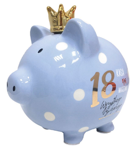 skarbonka premium 18 urodziny niebieska świnka SPK-008