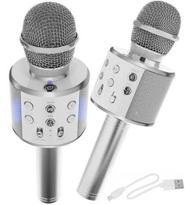mikrofon karaoke z głośnikiem srebrny 8997