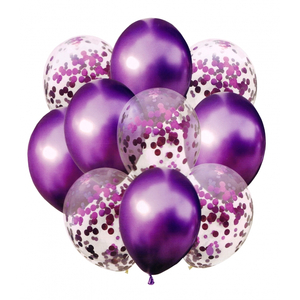 zestaw balonów metalicznych fioletowych i konfetti 33 cm, 10 sztuk BCS-693