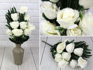 bukiet sztuczny róże 50x6 cm 9 kwiatów białe KLA-109