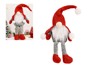 skrzat świąteczny z długimi nogami i wełnianą czapką SZARO-CZERWONY 55x20 cm NT1494