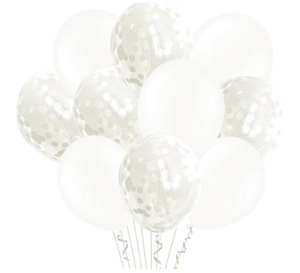 balony 12 cali białe z konfetti 20szt. | 400904
