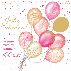 karnet kwadrat urodziny kobiece balony 100 lat UK-03