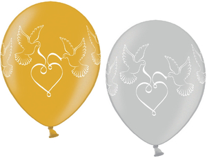 balon ślubny weselny z wzorem gołębi srebrny /złoty 5szt B347