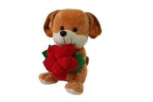 pies pluszowy 28cm z kwiatkiem | P2524