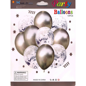 balony metaliczne + konfetti 10szt 33cm srebrny