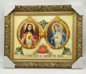 obraz w złotej ramie 30x40cm SERCE JEZUSA I MARYI 2