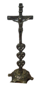 krzyż metalowy stojący serce 21cm  | 6502