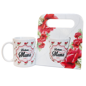 kubek ceramiczny w ozdobnym opakowaniu z napisem "Kochana Mama" 
