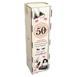 skrzynka pudełko 33,5 x 9,5cm na butelkę alkoholu 50 urodziny kolor PANI GADŻET 3311-PIG50