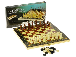 szachy drewniane 3w1 29,5x15,5x4cm 