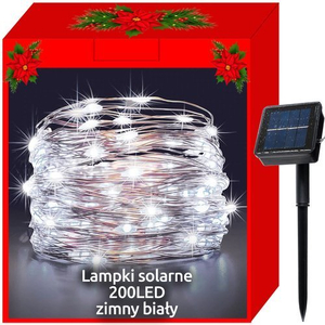 lampki choinkowe solarne-druciki 200LED  z. biały 20m  | 00011398