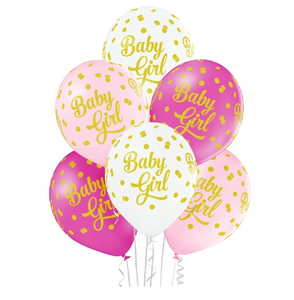balony 6szt.  BABY GIRL DOTS 12' | 42-28