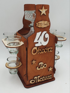stojak butelka + karafka + kieliszki  40 - urodziny 