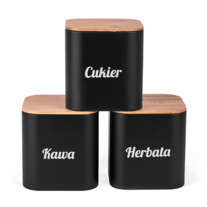 komplet 3 pojemników Talon Kawa Herbata Cukier 11,5 x 12,3 cm czarne