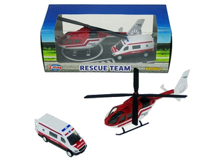 Karetka ambulans 8cm + Helikopter  ratunkowy 16cm metal
