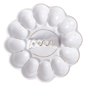 talerz ceramiczny na jajka z uchwytem biała porcelana złocony | OD8505