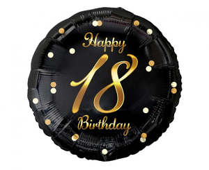 balon foliowy B&C Happy 18 Birthday czarny nadruk złoty 18" | FG-O18C