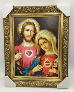 obraz w złotej ramie 30x40cm SERCE JEZUSA I MARYI 