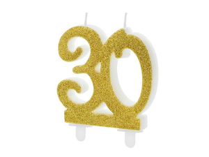 świeczka urodzinowa "30" złota 7,5cm   SCU5-30-019