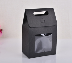 pudełko 12szt  kartonik prezentowy z rączką CZARNE z okienkiem 19,5x13,5x8 cm NT3420