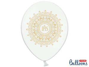 balony 30cm Komunia IHS Metallic Pure White  6szt. | SB14M-110-008-6